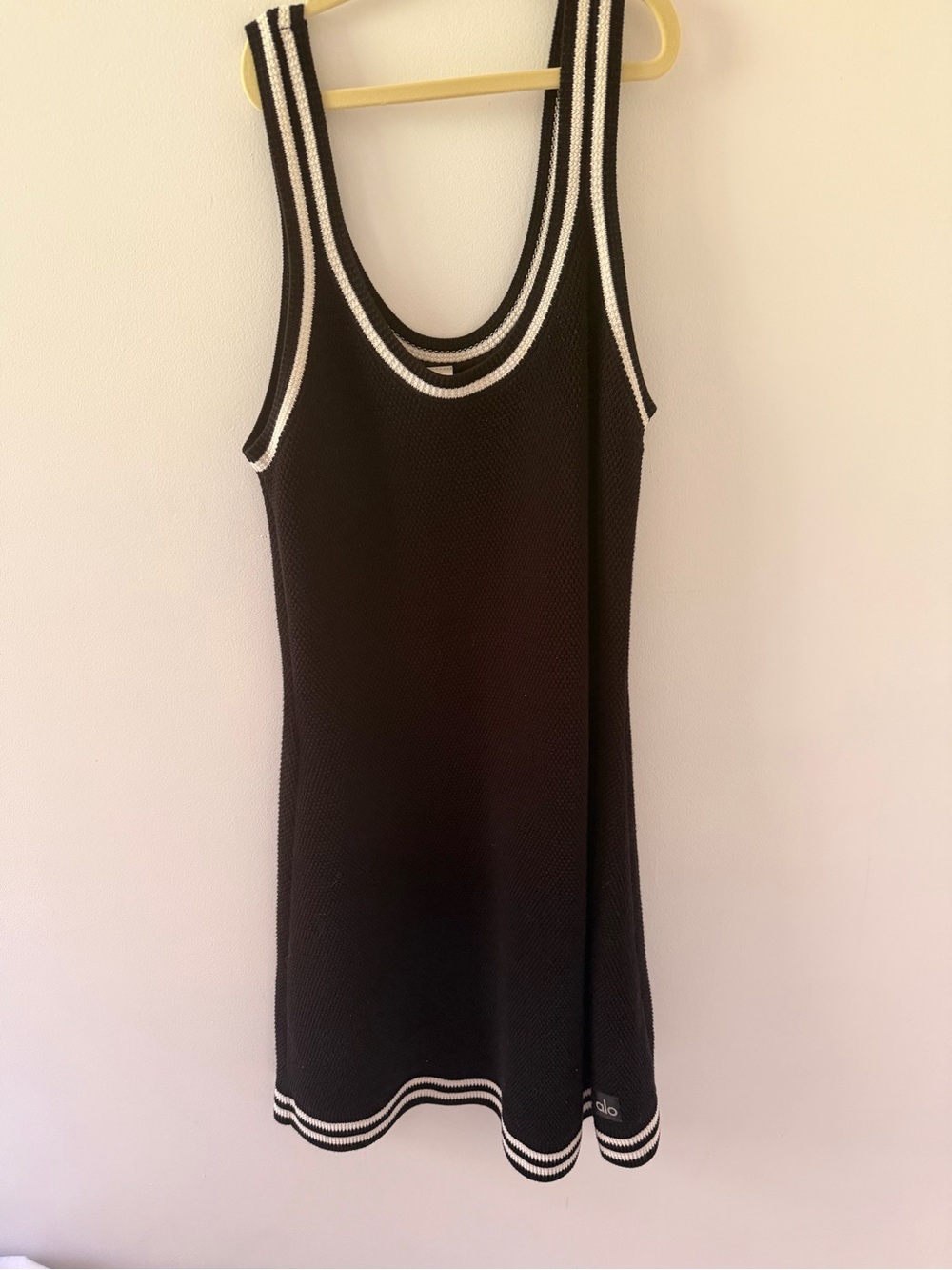 ALO Yoga Black Knit Tank Dress with White Trim - Picture 7 of 7